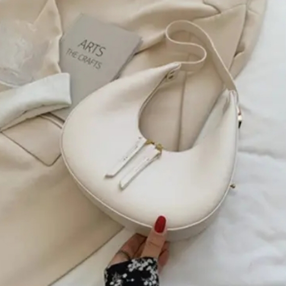 Vintage Style Off White Premium Vegan Small Leather Top Handle Shoulder Bag - Picture 3 of 7